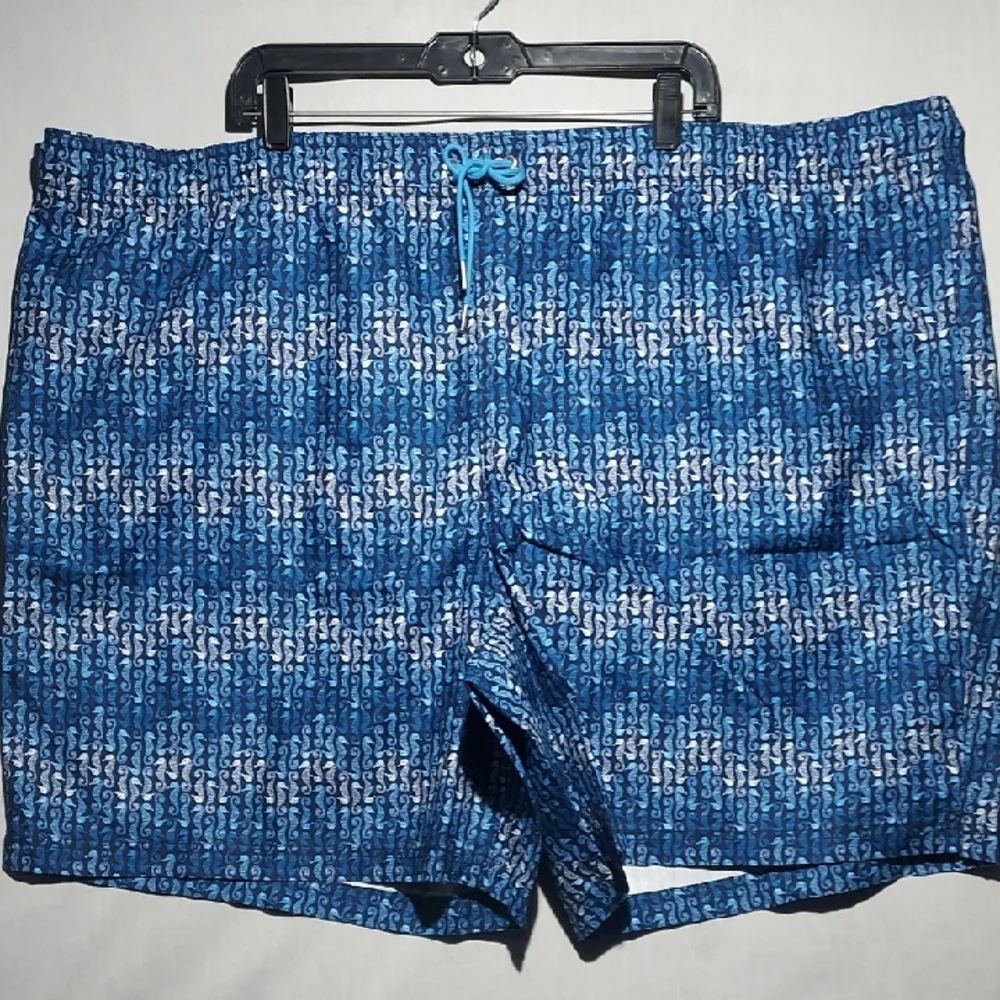 NEW Lands End Lined Drawstring Seahorse Print Mens Swim Trunks Size 4XLT
